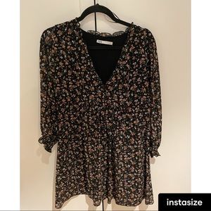 zara floral long sleeve mini dress